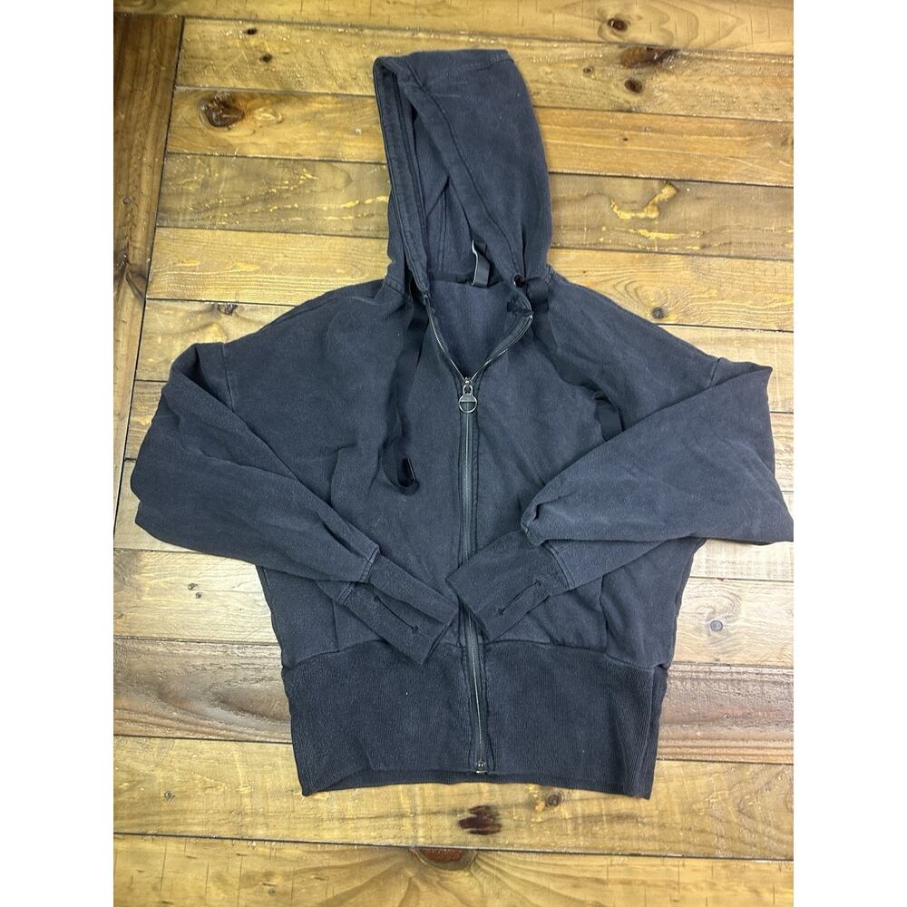 Athleta Cropped Hoodie Womens XS Black Modal Full Zip Athleisure Gym Run Yoga
